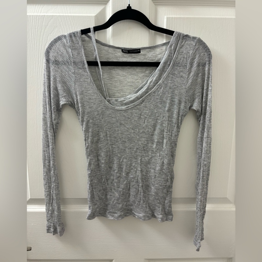 Zara gray ribbed long sleeve top